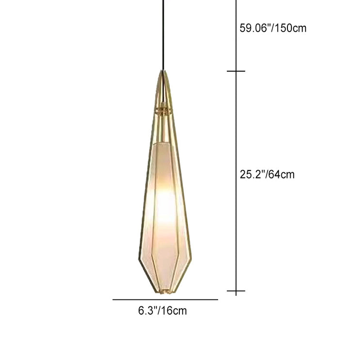 Lámpara colgante de 1 luz de vidrio cónico largo contemporáneo creativo prismático triangular de aluminio hierro para dormitorio 