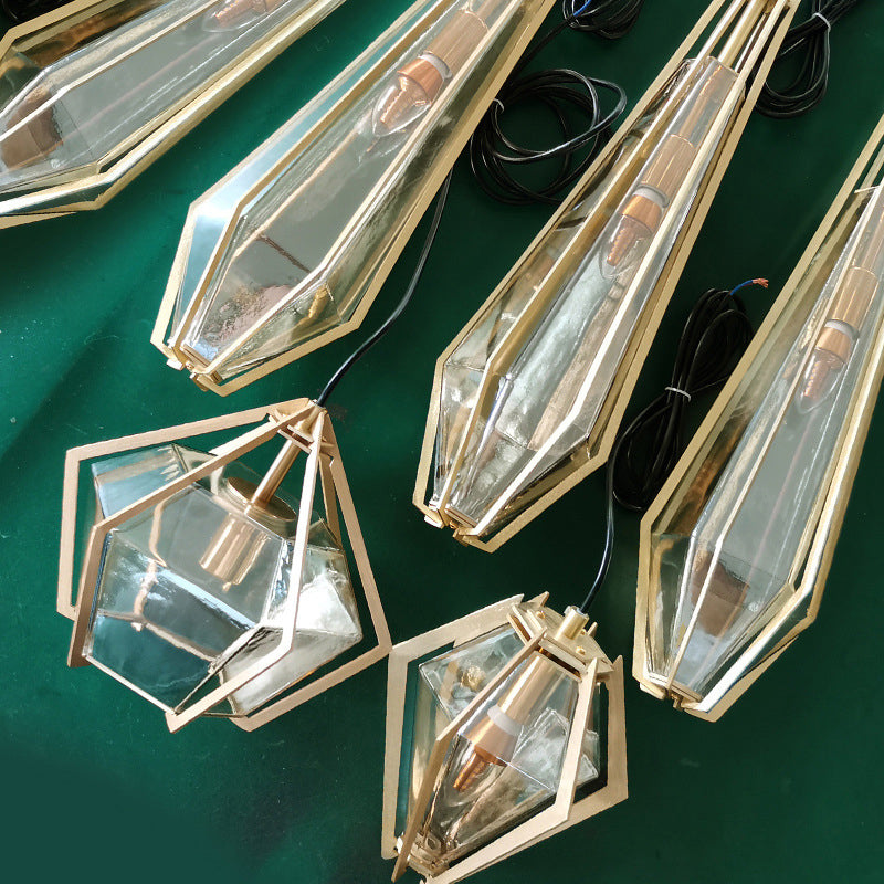 Lámpara colgante de 1 luz de vidrio cónico largo contemporáneo creativo prismático triangular de aluminio hierro para dormitorio 