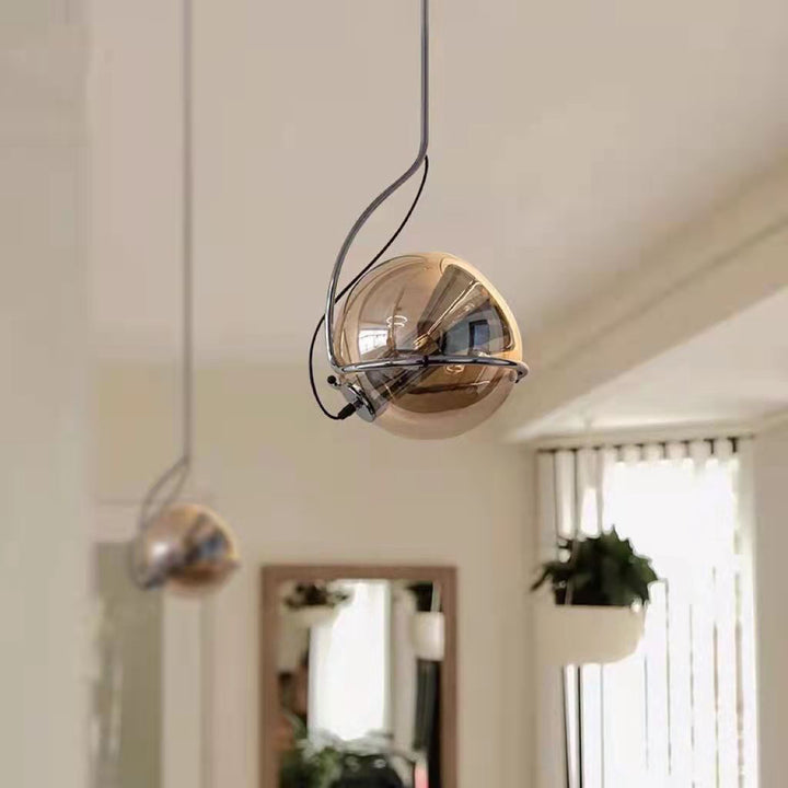 Traditional Vintage Orb Round Glass Iron 1-Light Pendant Light For Living Room