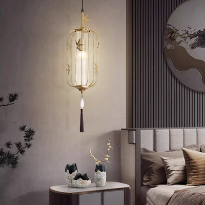 Lanterne en feuille d'érable chinoise traditionnelle en acrylique à jour en fer avec 1 lumière suspendue pour chambre 