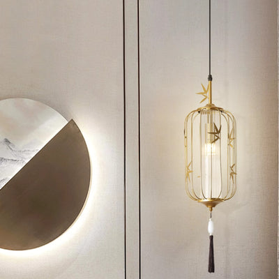 Lanterne en feuille d'érable chinoise traditionnelle en acrylique à jour en fer avec 1 lumière suspendue pour chambre 