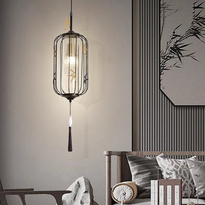 Lanterne en feuille d'érable chinoise traditionnelle en acrylique à jour en fer avec 1 lumière suspendue pour chambre 