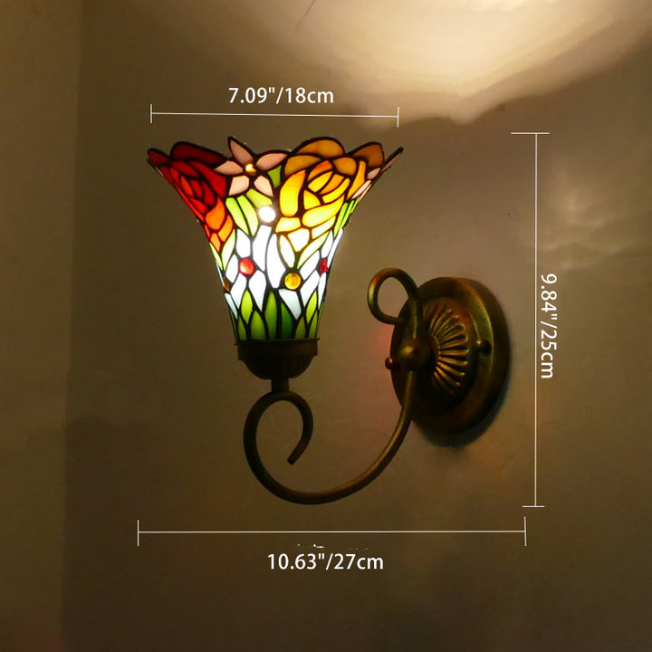 Traditionelle Tiffany Flower Pod Runde Glas Eisen 1-Licht Wandleuchte Lampe für Wohnzimmer 