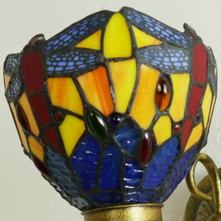 Traditionelle Tiffany Flower Pod Runde Glas Eisen 1-Licht Wandleuchte Lampe für Wohnzimmer 