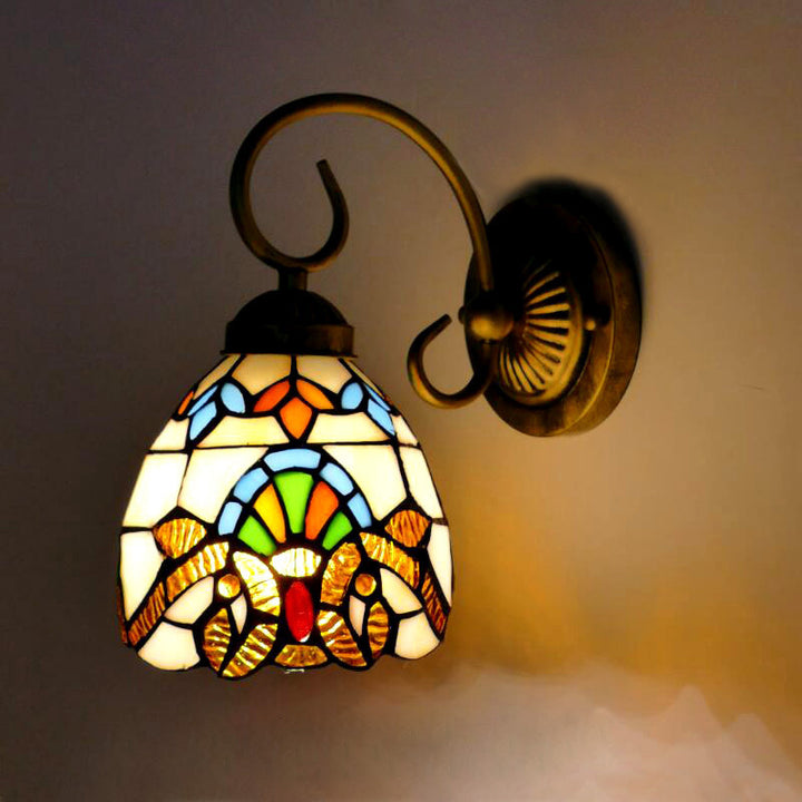 Traditionelle Tiffany Flower Pod Runde Glas Eisen 1-Licht Wandleuchte Lampe für Wohnzimmer 