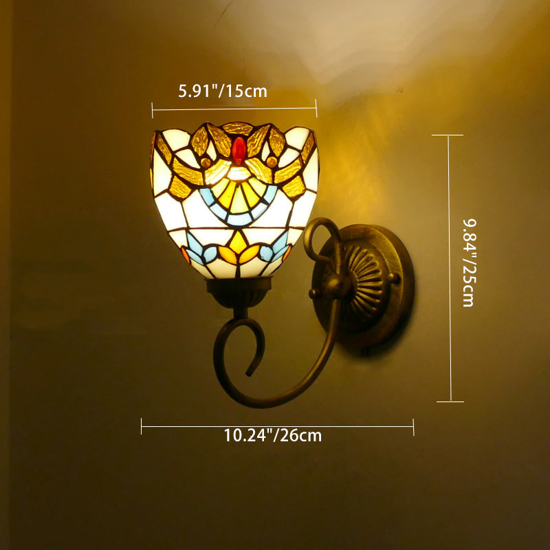 Traditionelle Tiffany Flower Pod Runde Glas Eisen 1-Licht Wandleuchte Lampe für Wohnzimmer 