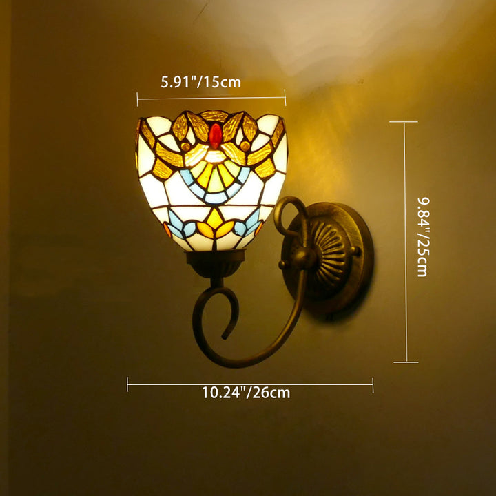 Traditionelle Tiffany Flower Pod Runde Glas Eisen 1-Licht Wandleuchte Lampe für Wohnzimmer 