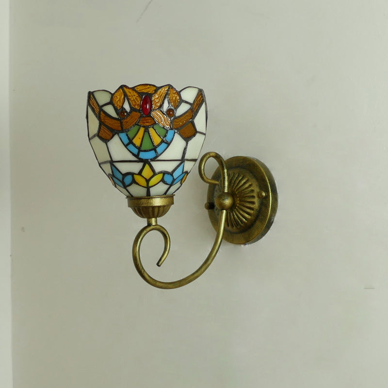 Traditionelle Tiffany Flower Pod Runde Glas Eisen 1-Licht Wandleuchte Lampe für Wohnzimmer 