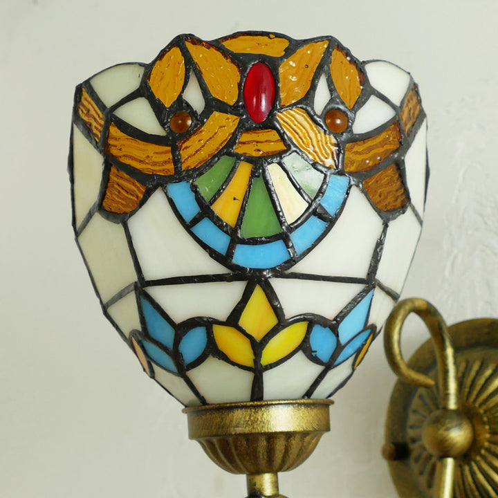 Traditionelle Tiffany Flower Pod Runde Glas Eisen 1-Licht Wandleuchte Lampe für Wohnzimmer 