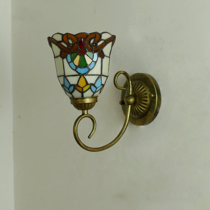 Traditionelle Tiffany Flower Pod Runde Glas Eisen 1-Licht Wandleuchte Lampe für Wohnzimmer 