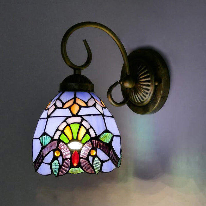 Traditionelle Tiffany Flower Pod Runde Glas Eisen 1-Licht Wandleuchte Lampe für Wohnzimmer 