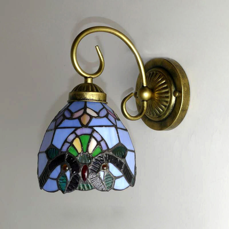 Traditionelle Tiffany Flower Pod Runde Glas Eisen 1-Licht Wandleuchte Lampe für Wohnzimmer 