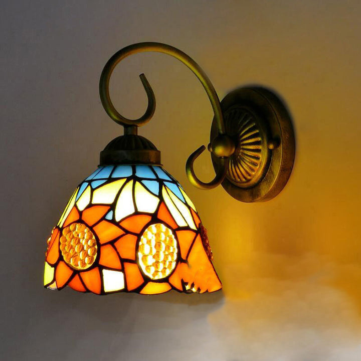 Traditionelle Tiffany Flower Pod Runde Glas Eisen 1-Licht Wandleuchte Lampe für Wohnzimmer 