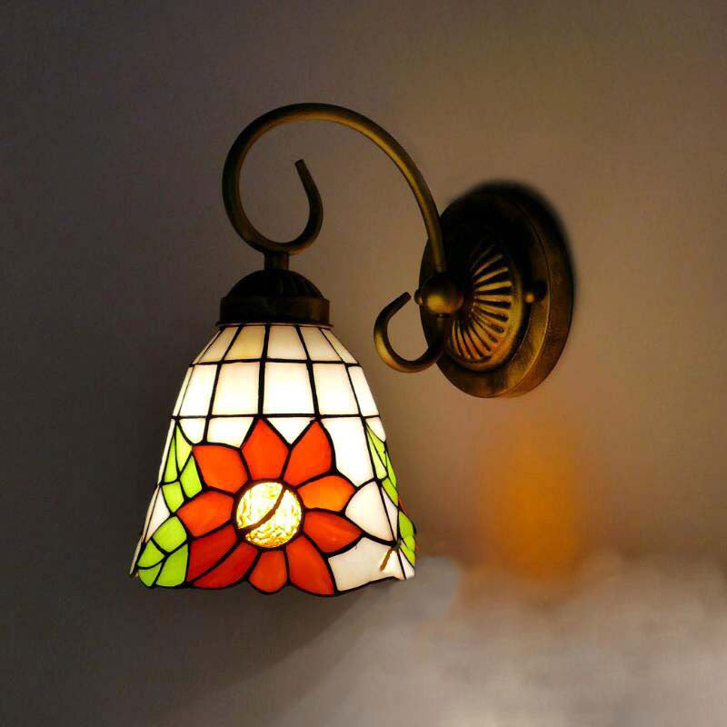 Traditionelle Tiffany Flower Pod Runde Glas Eisen 1-Licht Wandleuchte Lampe für Wohnzimmer 