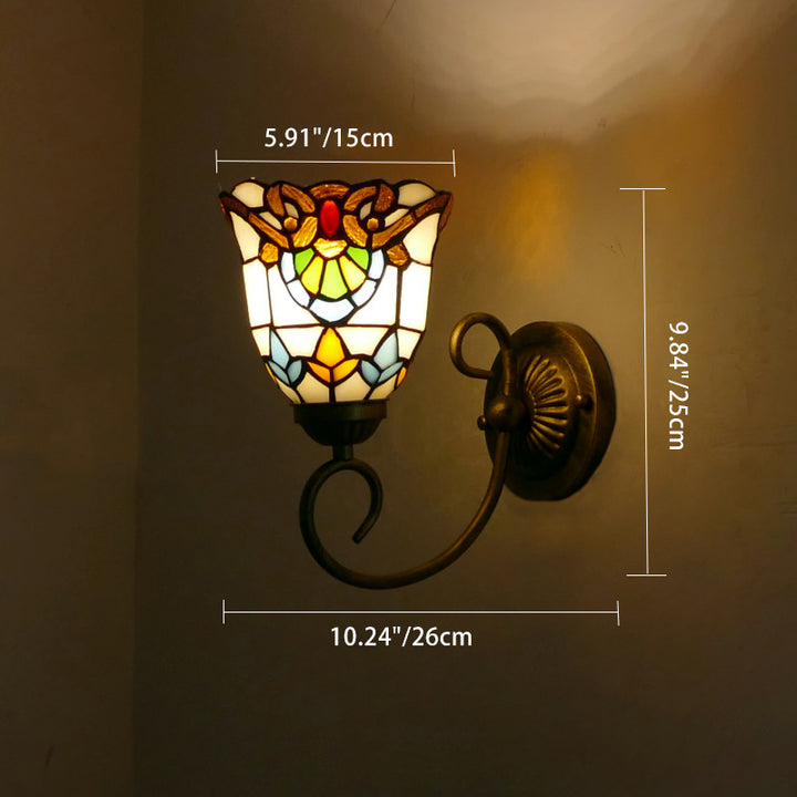 Traditionelle Tiffany Flower Pod Runde Glas Eisen 1-Licht Wandleuchte Lampe für Wohnzimmer 