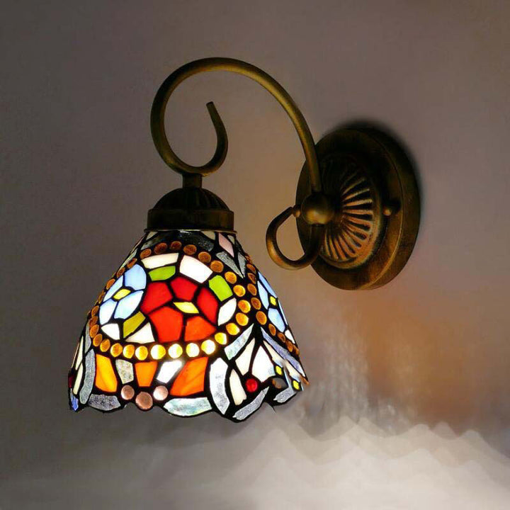 Traditionelle Tiffany Flower Pod Runde Glas Eisen 1-Licht Wandleuchte Lampe für Wohnzimmer 