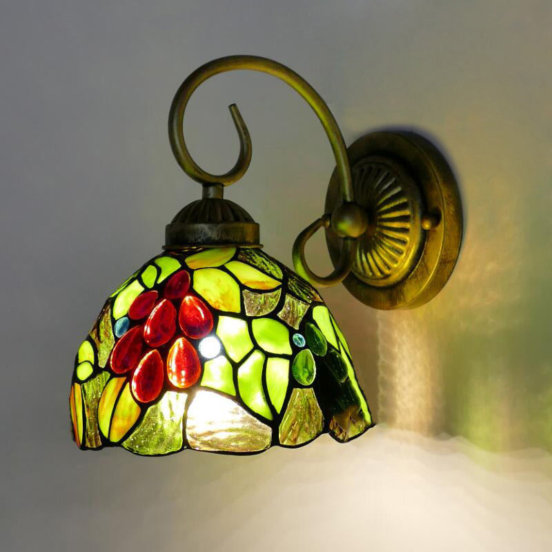 Traditionelle Tiffany Flower Pod Runde Glas Eisen 1-Licht Wandleuchte Lampe für Wohnzimmer 