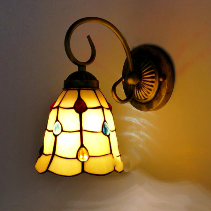 Traditionelle Tiffany Flower Pod Runde Glas Eisen 1-Licht Wandleuchte Lampe für Wohnzimmer 