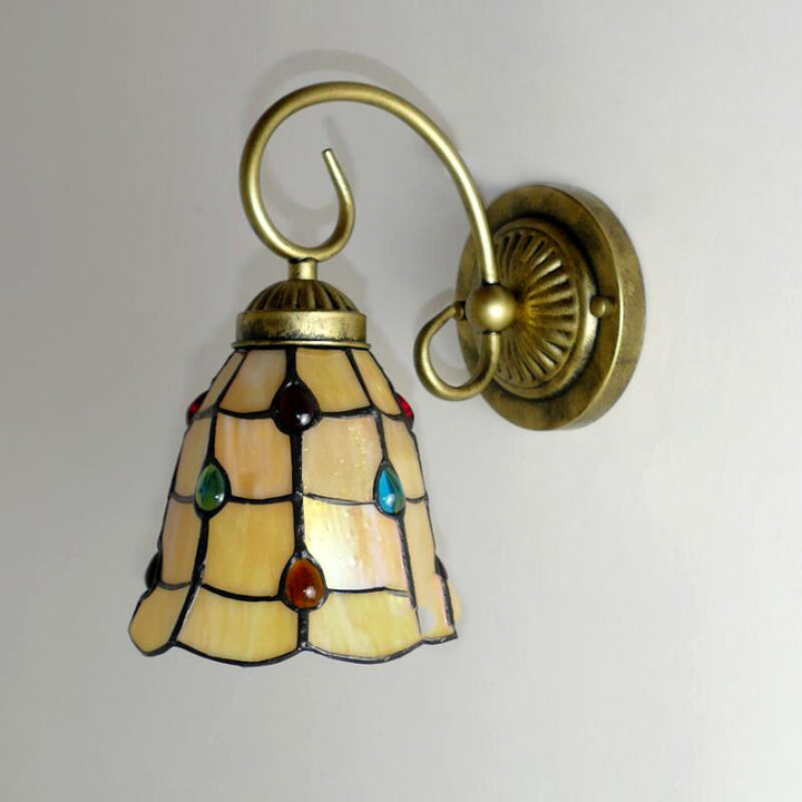 Traditionelle Tiffany Flower Pod Runde Glas Eisen 1-Licht Wandleuchte Lampe für Wohnzimmer 