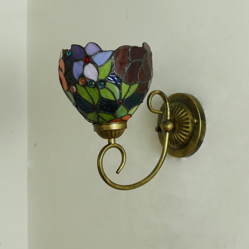 Traditionelle Tiffany Flower Pod Runde Glas Eisen 1-Licht Wandleuchte Lampe für Wohnzimmer 