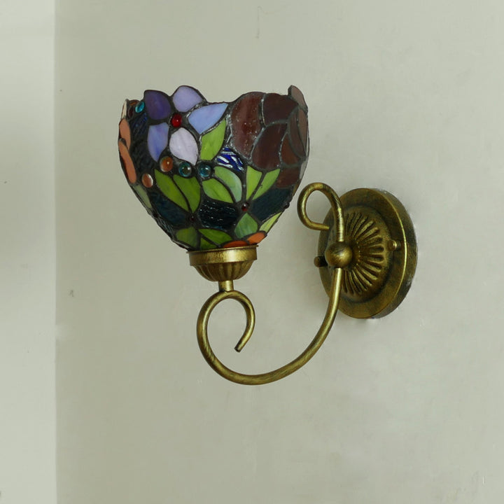 Traditionelle Tiffany Flower Pod Runde Glas Eisen 1-Licht Wandleuchte Lampe für Wohnzimmer 