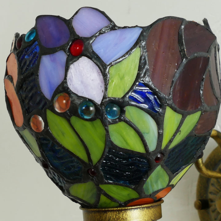 Traditionelle Tiffany Flower Pod Runde Glas Eisen 1-Licht Wandleuchte Lampe für Wohnzimmer 