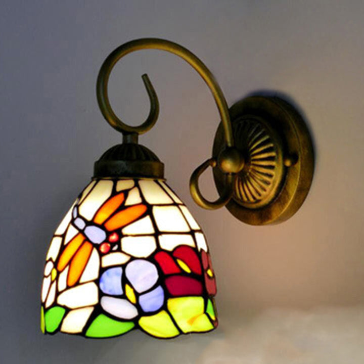 Traditionelle Tiffany Flower Pod Runde Glas Eisen 1-Licht Wandleuchte Lampe für Wohnzimmer 