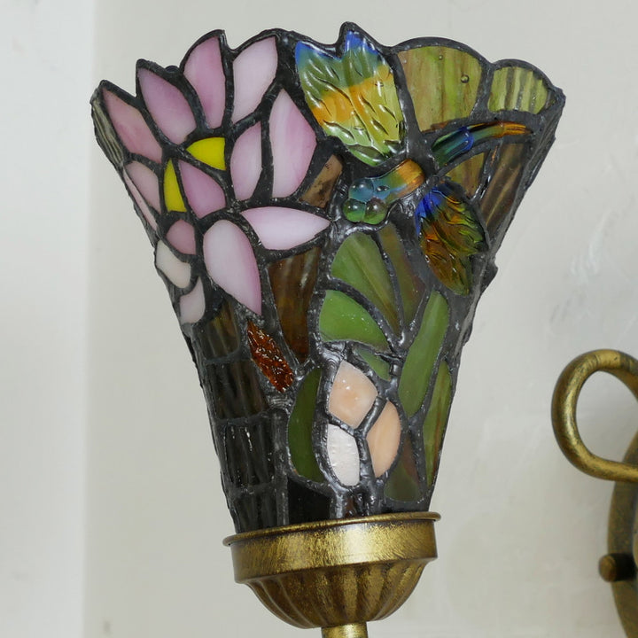 Traditionelle Tiffany Flower Pod Runde Glas Eisen 1-Licht Wandleuchte Lampe für Wohnzimmer 