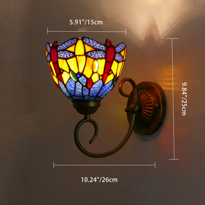 Traditionelle Tiffany Flower Pod Runde Glas Eisen 1-Licht Wandleuchte Lampe für Wohnzimmer 