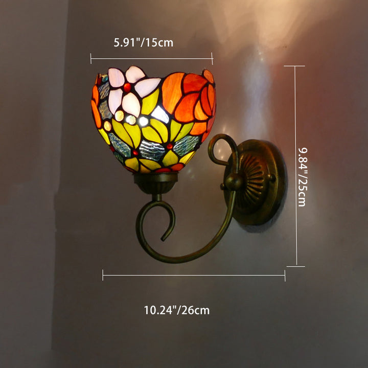 Traditionelle Tiffany Flower Pod Runde Glas Eisen 1-Licht Wandleuchte Lampe für Wohnzimmer 