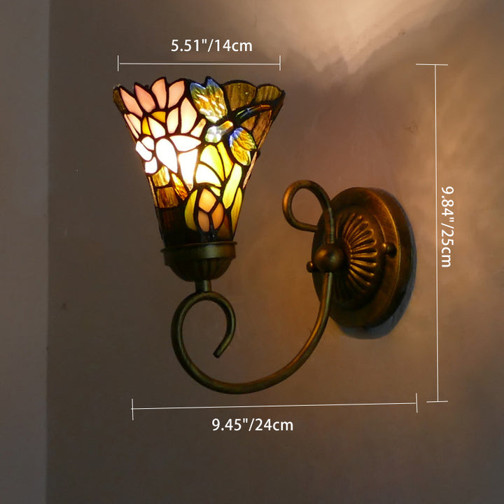 Traditionelle Tiffany Flower Pod Runde Glas Eisen 1-Licht Wandleuchte Lampe für Wohnzimmer 