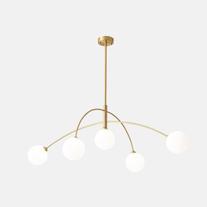 Contemporáneo Escandinavo Rama Mágica Curva de Frijol Vidrio Cobre 5-Luces Arañas Para Sala de Estar 