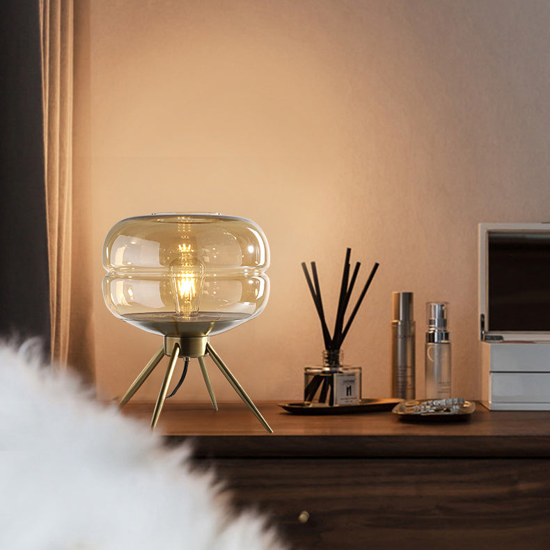 Modern Minimalist Bucket Round Glass Copper 1-Light Table Lamp For Living Room