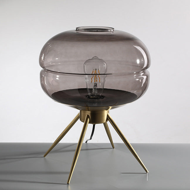 Modern Minimalist Bucket Round Glass Copper 1-Light Table Lamp For Living Room