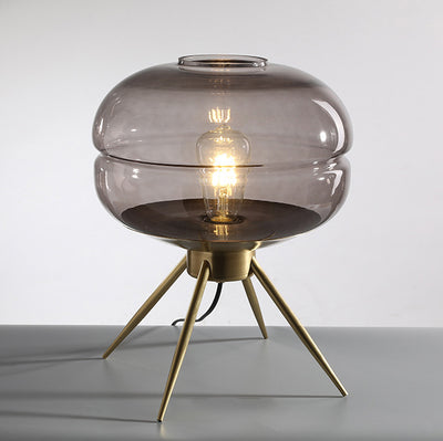 Modern Minimalist Bucket Round Glass Copper 1-Light Table Lamp For Living Room