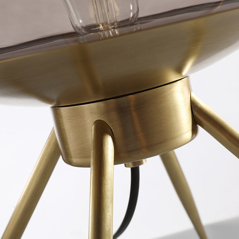 Modern Minimalist Bucket Round Glass Copper 1-Light Table Lamp For Living Room