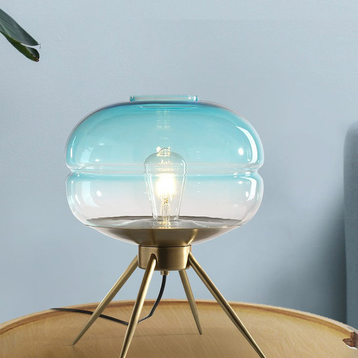 Modern Minimalist Bucket Round Glass Copper 1-Light Table Lamp For Living Room