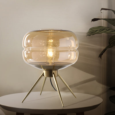 Modern Minimalist Bucket Round Glass Copper 1-Light Table Lamp For Living Room