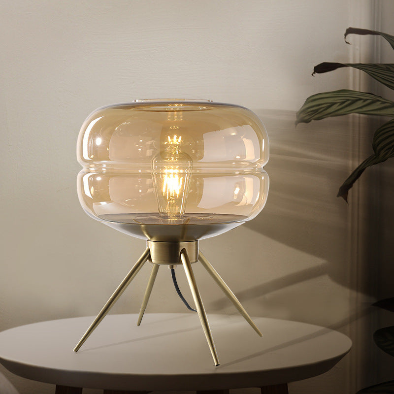 Modern Minimalist Bucket Round Glass Copper 1-Light Table Lamp For Living Room