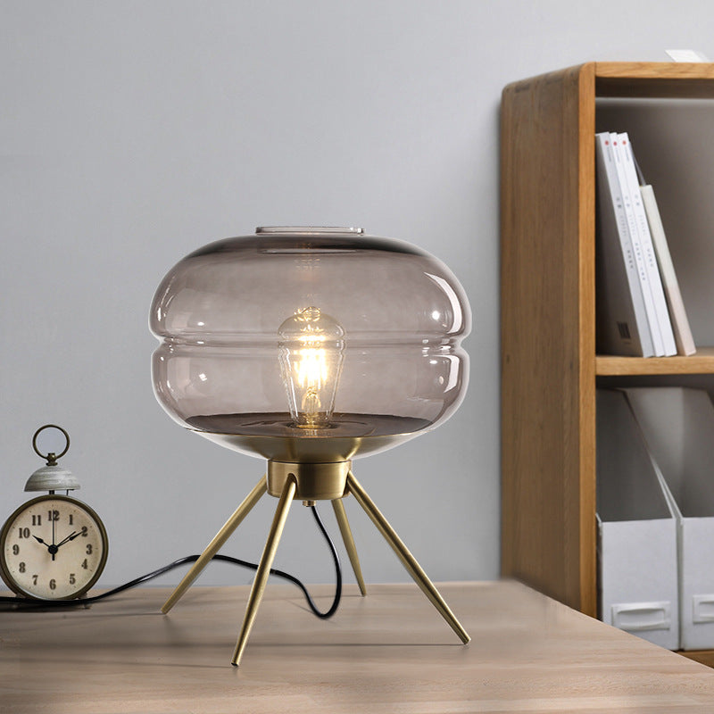 Modern Minimalist Bucket Round Glass Copper 1-Light Table Lamp For Living Room