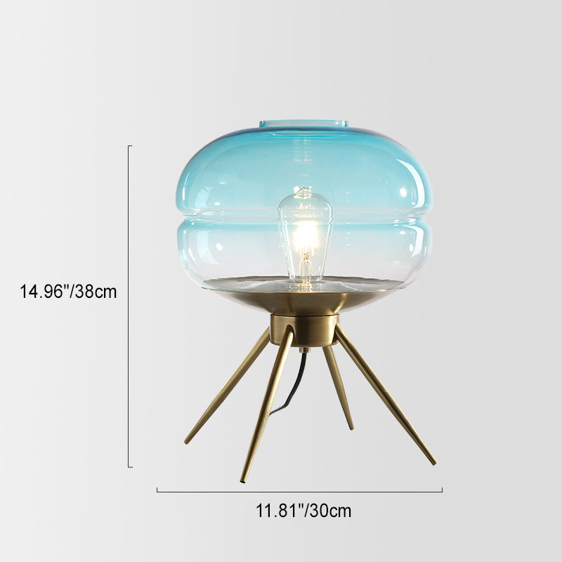 Modern Minimalist Bucket Round Glass Copper 1-Light Table Lamp For Living Room
