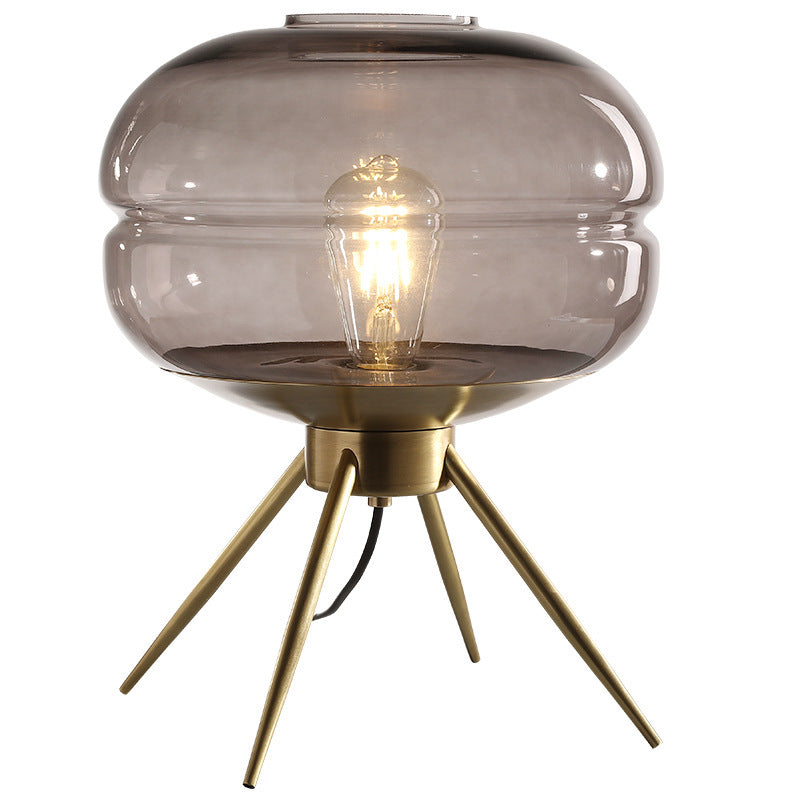 Modern Minimalist Bucket Round Glass Copper 1-Light Table Lamp For Living Room