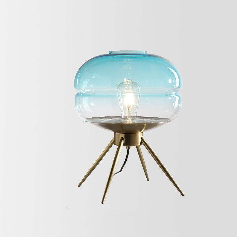 Modern Minimalist Bucket Round Glass Copper 1-Light Table Lamp For Living Room