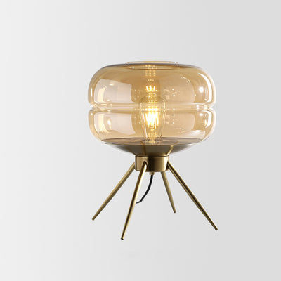 Modern Minimalist Bucket Round Glass Copper 1-Light Table Lamp For Living Room
