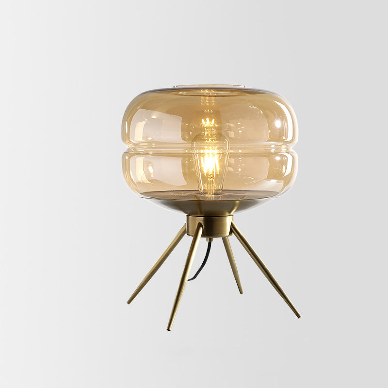 Modern Minimalist Bucket Round Glass Copper 1-Light Table Lamp For Living Room