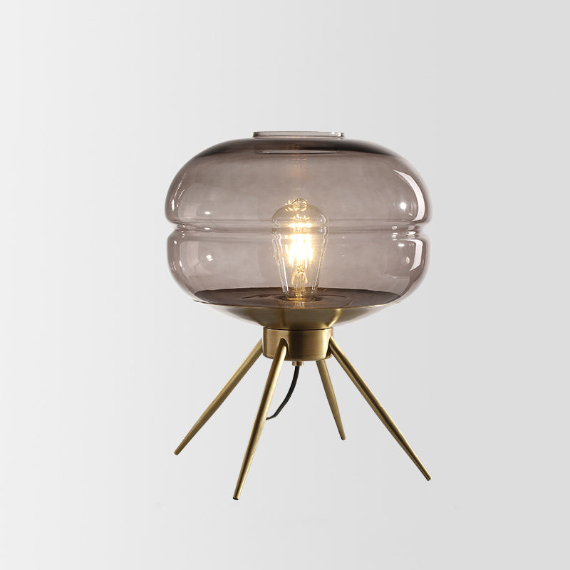 Modern Minimalist Bucket Round Glass Copper 1-Light Table Lamp For Living Room