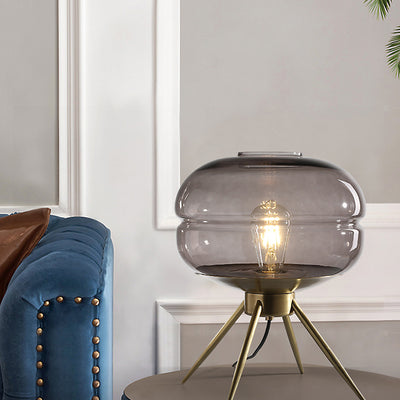 Modern Minimalist Bucket Round Glass Copper 1-Light Table Lamp For Living Room