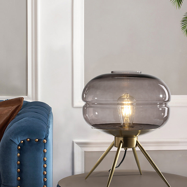 Modern Minimalist Bucket Round Glass Copper 1-Light Table Lamp For Living Room