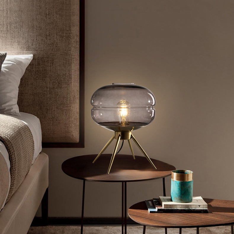Modern Minimalist Bucket Round Glass Copper 1-Light Table Lamp For Living Room
