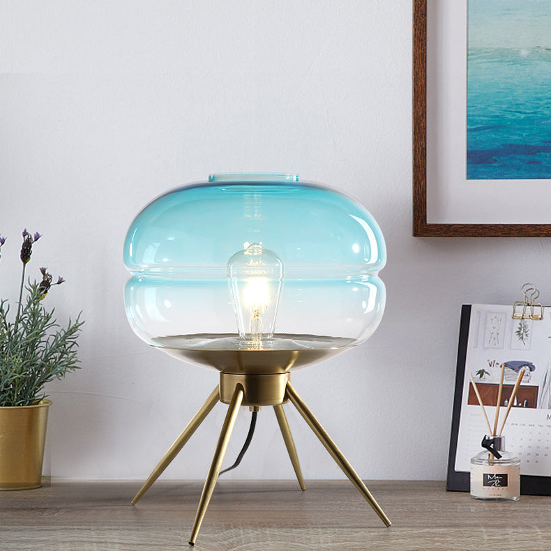 Modern Minimalist Bucket Round Glass Copper 1-Light Table Lamp For Living Room